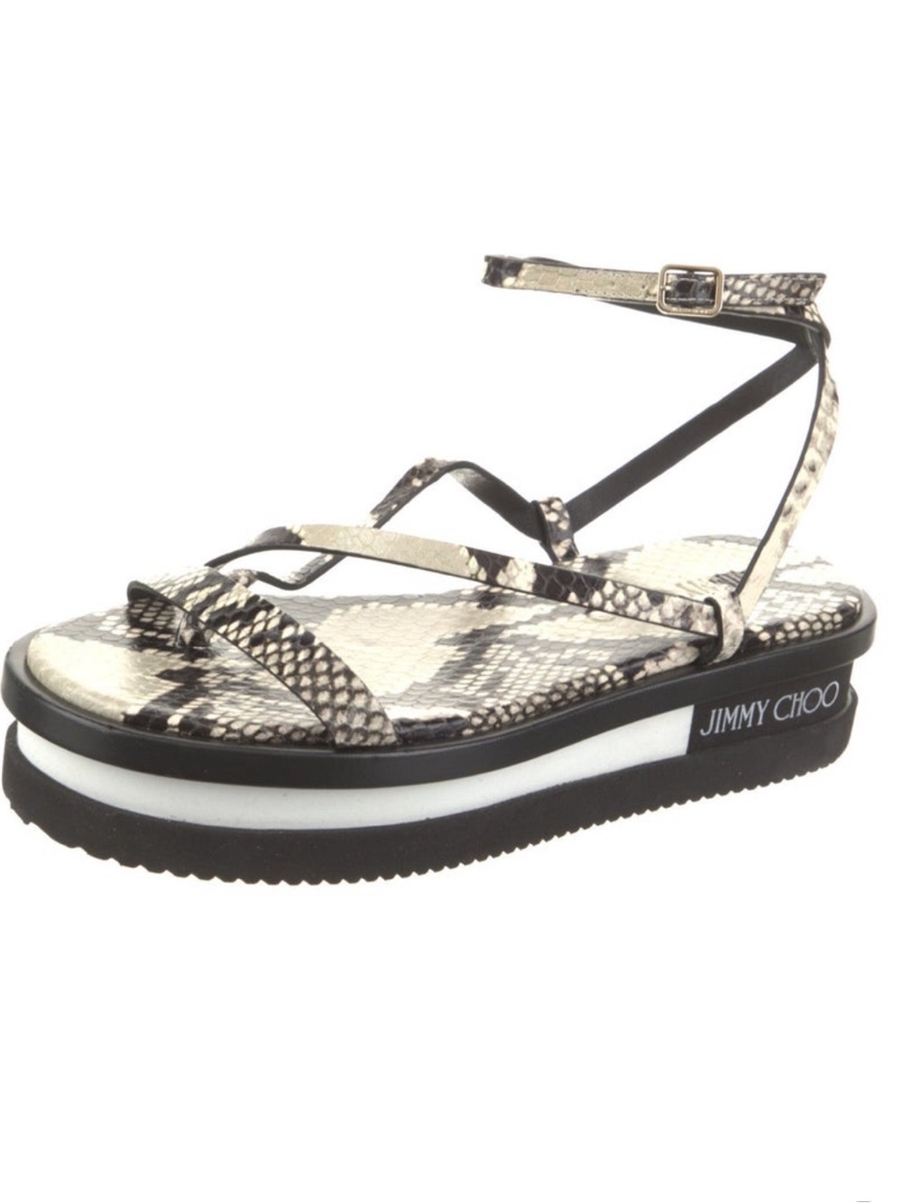 LIKE NEW Jimmy Choo Black & Cream Snake-Print Platform Sandals